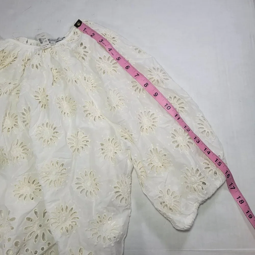 Madewell Womens White Eyelet Puff Sleeve Cotton Blend Top Size M
